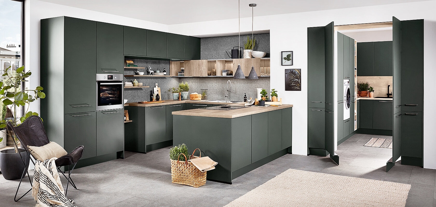U-Kueche Nobilia Easytouch moderne U-Kueche Mineralgruen