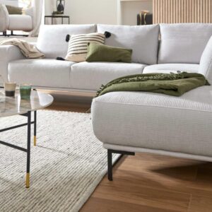 Interliving Ecksofa aus Stoff Silber schwarze Metallfuesse