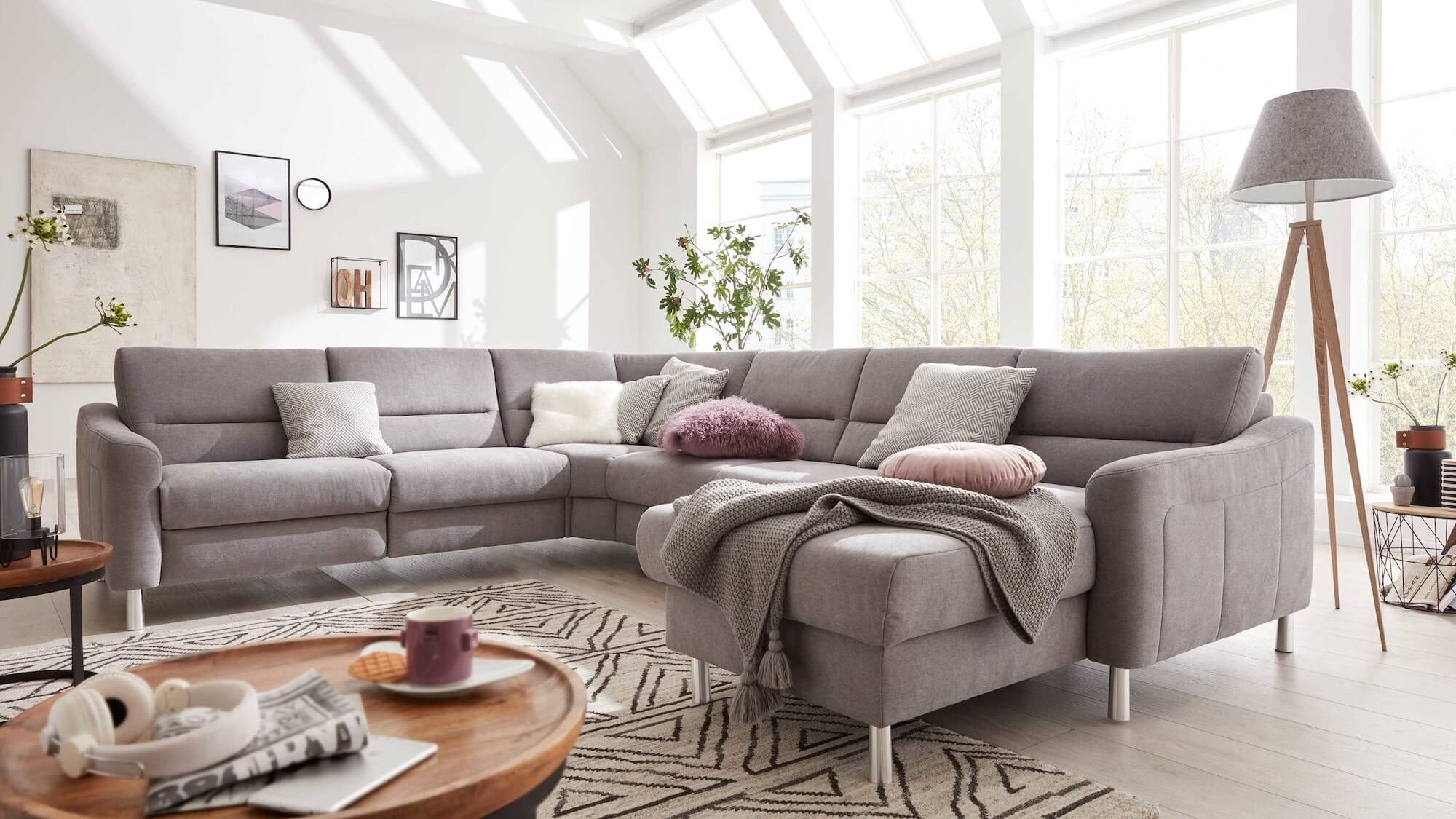 Interliving Wohnlandschaft mit Federkern Grau