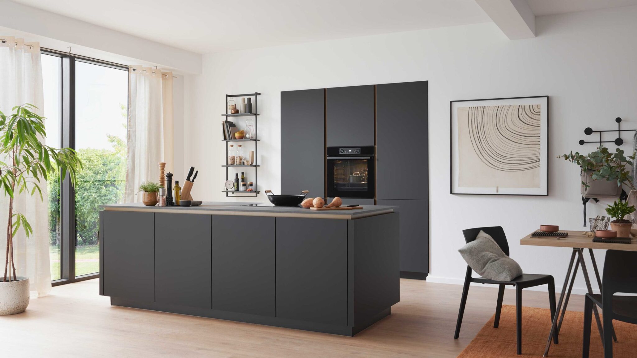 Culineo Design Inselküche Schwarz mit Keramikarbeitsplatte