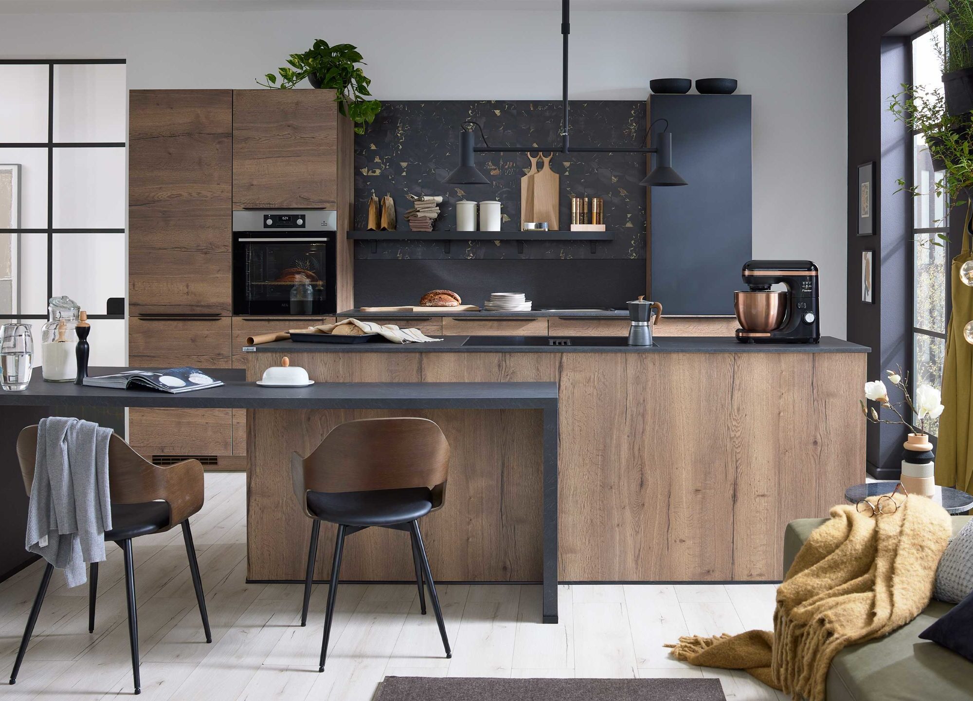 Culineo moderne Inselküche Eiche mit Esstisch