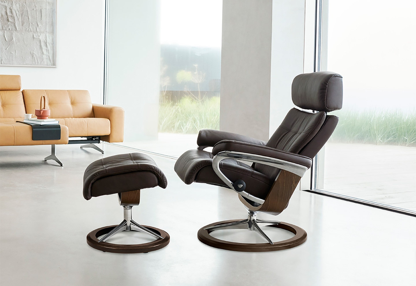 Stressless Relaxsessel Leder braun mit Hocker