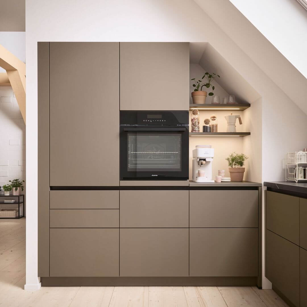 Schüller moderne Küche mit Front Matera Color Sepiabraun matt