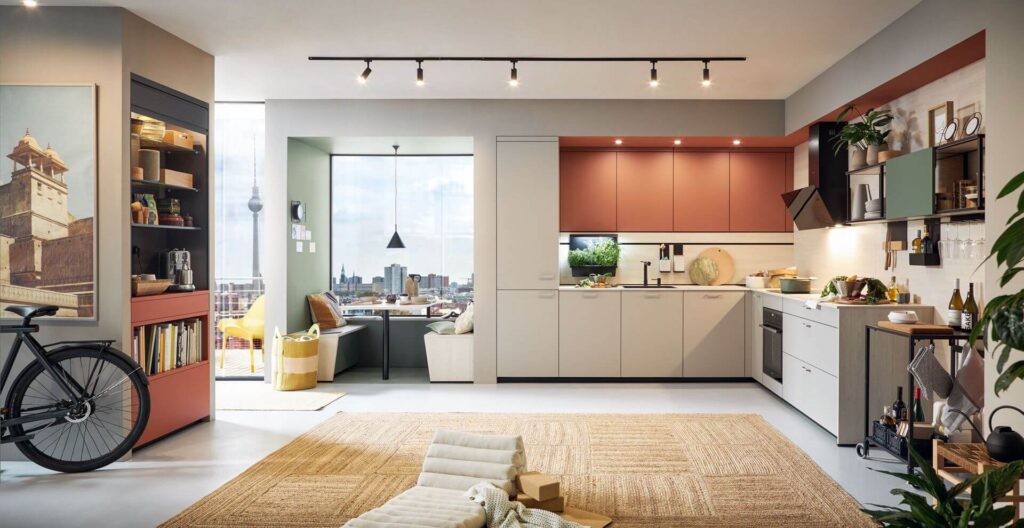 Schüller moderne L-Küche grau matt