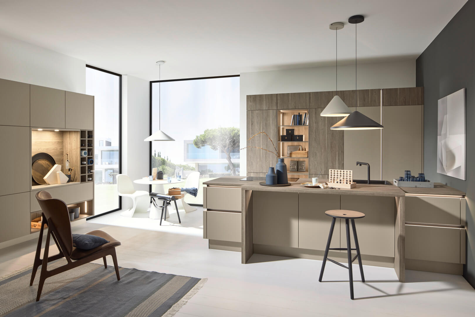 Nolte Designküche mit Insel Lava Eiche softmatt