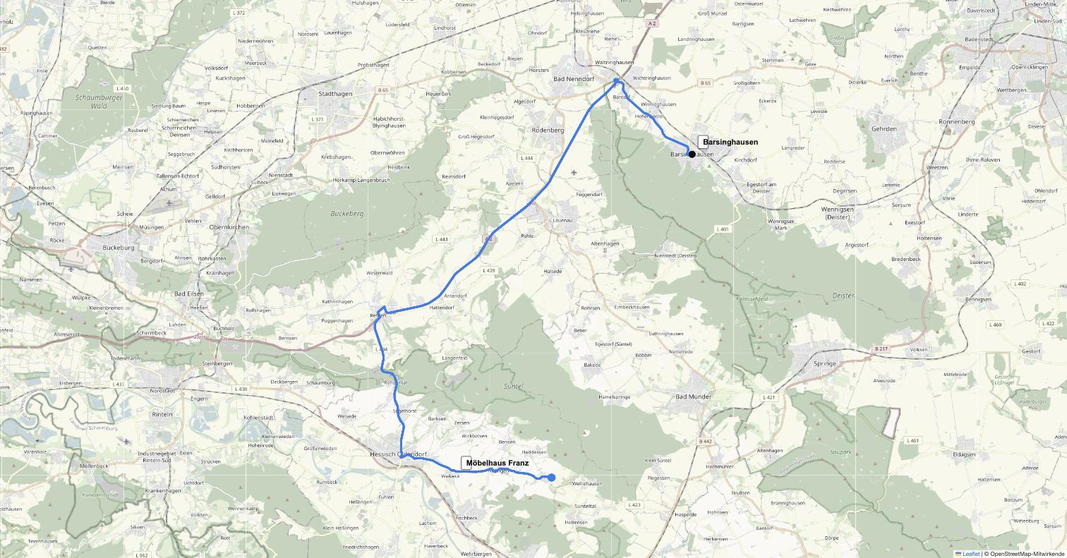 Anfahrt von Barsinghausen zu Möbelhaus Franz in Pötzen