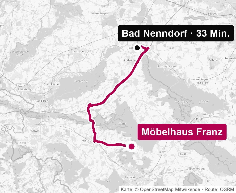 Anfahrtskarte von Bad Nenndorf zum Küchenstudio Möbelhaus Franz in Pötzen