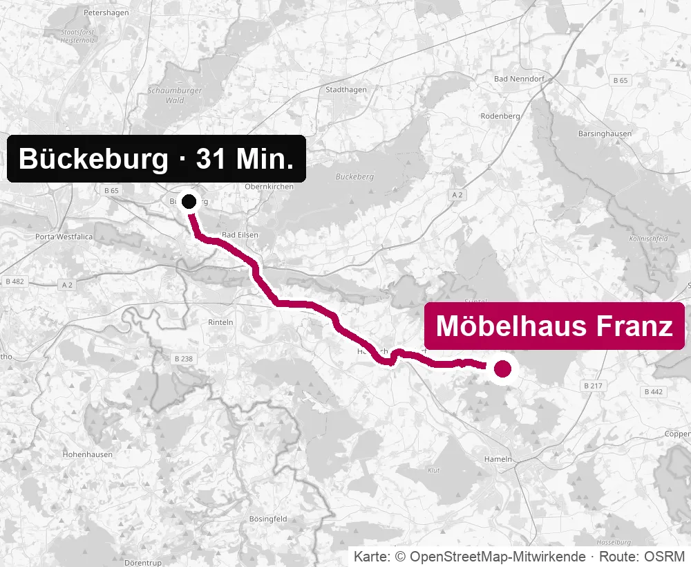 Anfahrtskarte von Bückeburg zum Küchenstudio Möbelhaus Franz in Pötzen