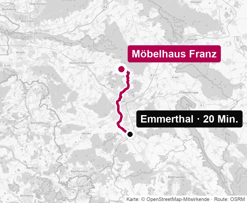 Anfahrtskarte von Emmerthal zum Küchenstudio Möbelhaus Franz in Pötzen