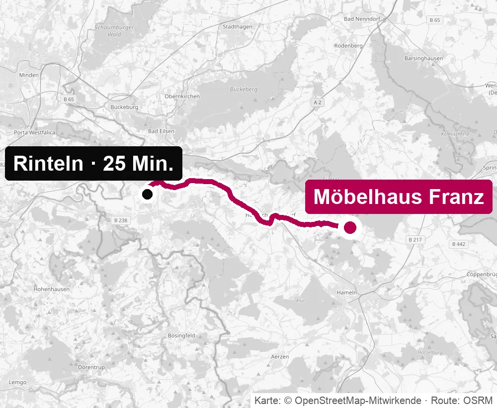 Anfahrtskarte von Rinteln zum Küchenstudio Möbelhaus Franz in Pötzen