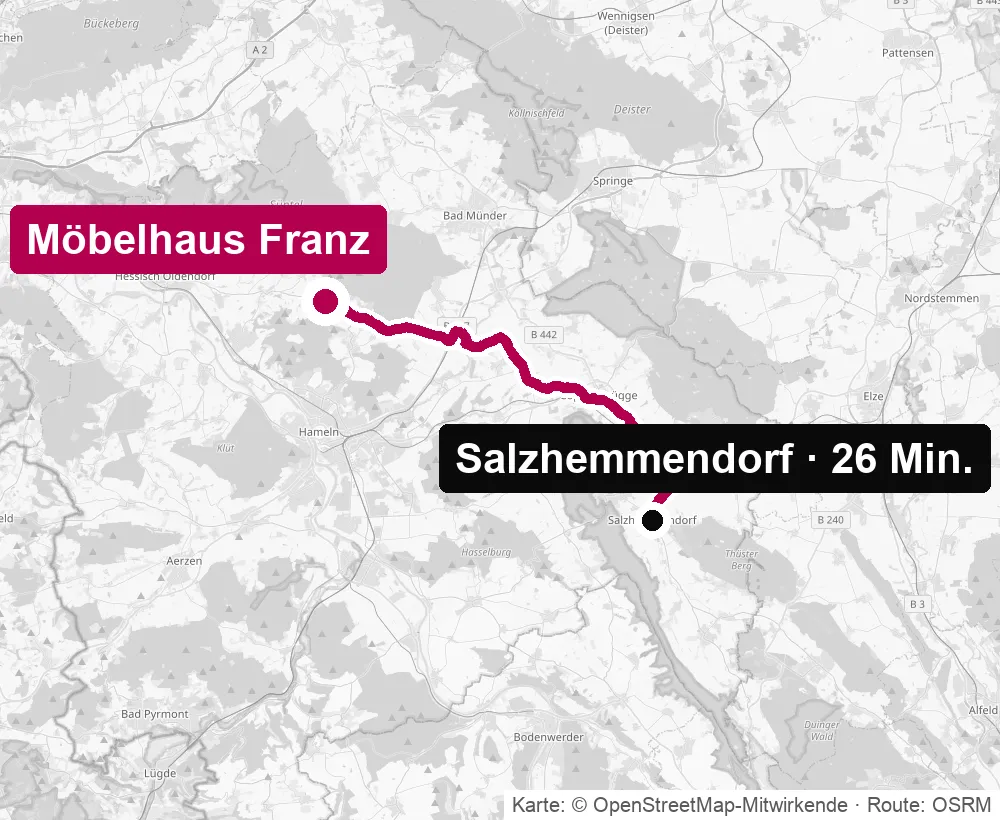 Anfahrtskarte von Salzhemmendorf zum Küchenstudio Möbelhaus Franz in Pötzen