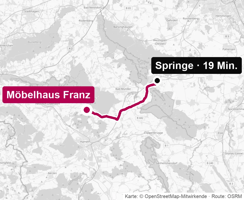 Anfahrtskarte von Springe zum Küchenstudio Möbelhaus Franz in Pötzen
