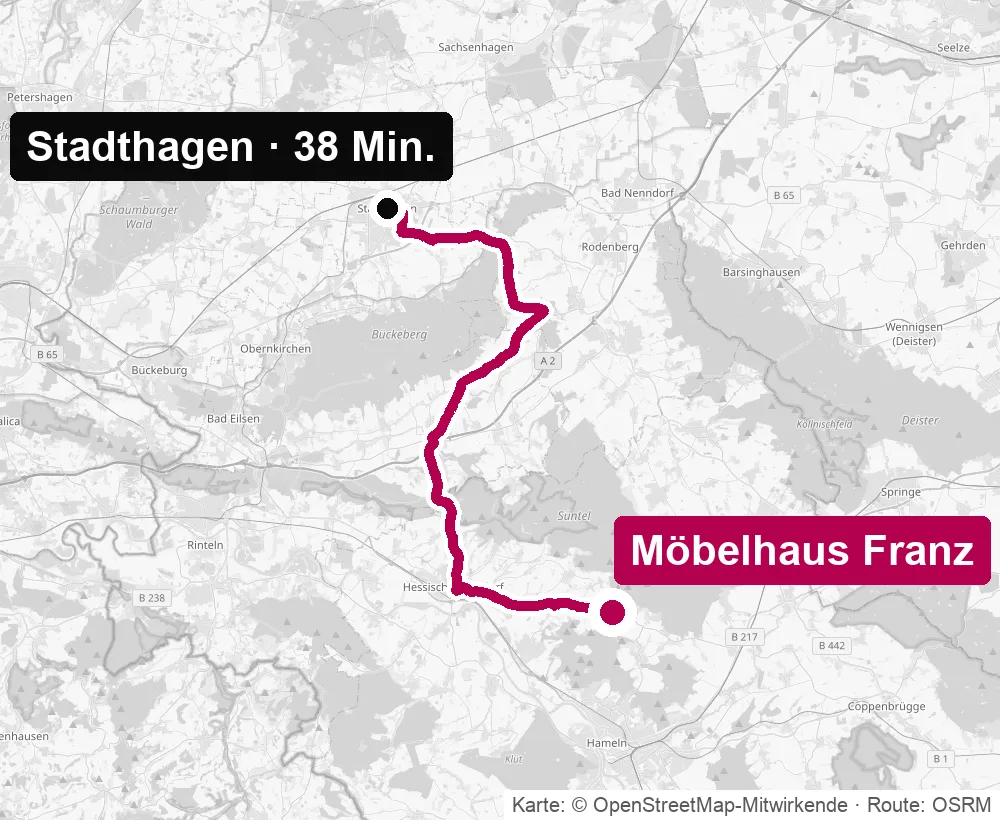 Anfahrtskarte von Stadthagen zum Küchenstudio Möbelhaus Franz in Pötzen