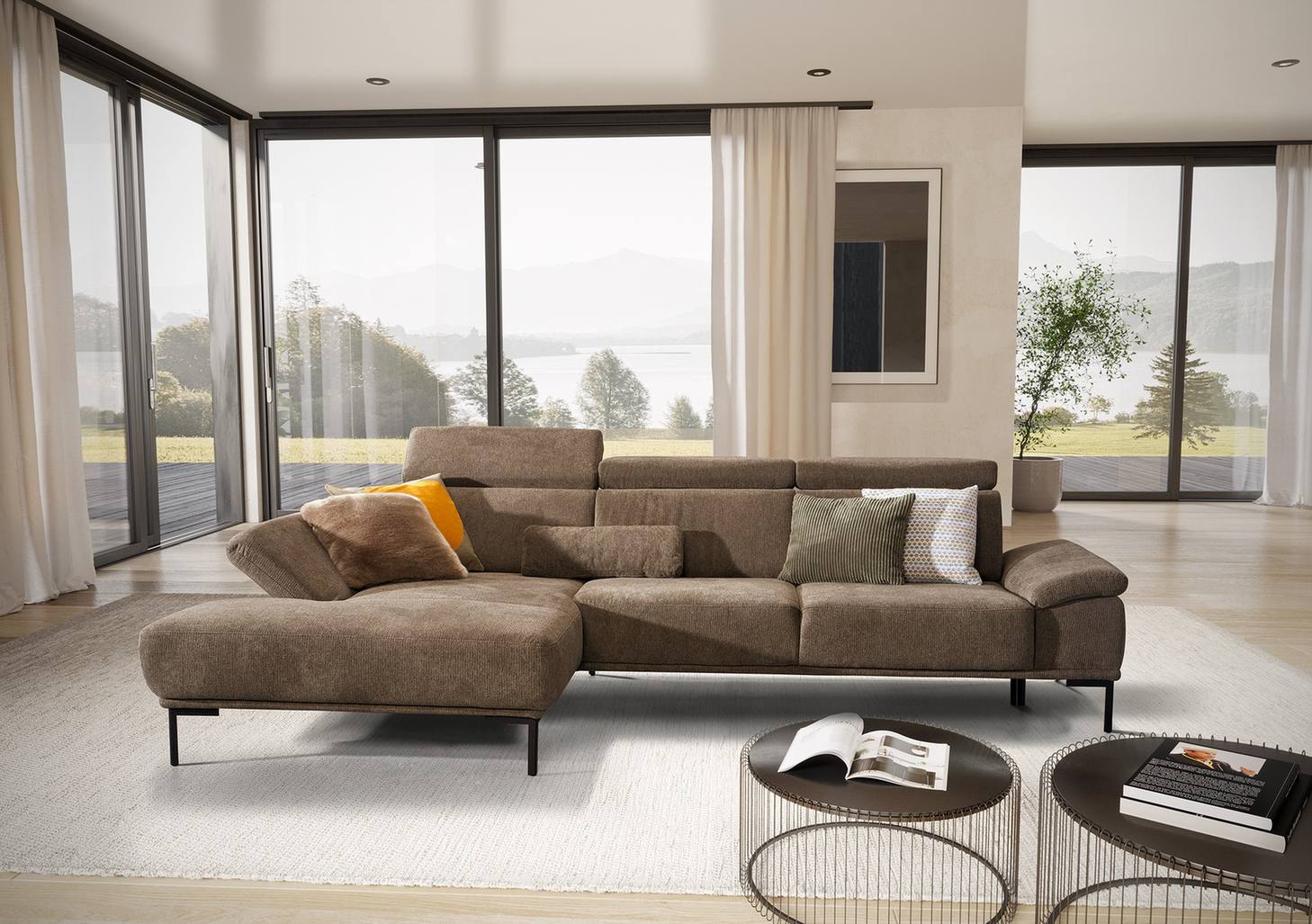 Dietsch Ecksofa Family Trend in Taupe mit Longchair