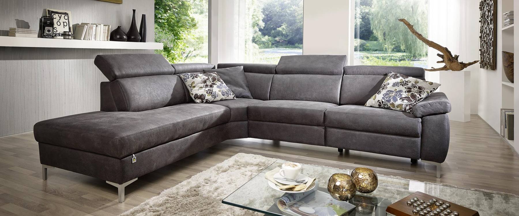 Dietsch Ecksofa Malta in Anthrazit mit Longchair