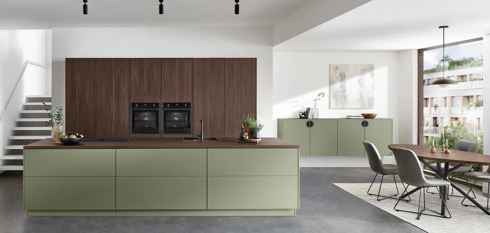 Küchen Hessisch Oldendorf Nobilia Design Inselküche Nussbaum Grün