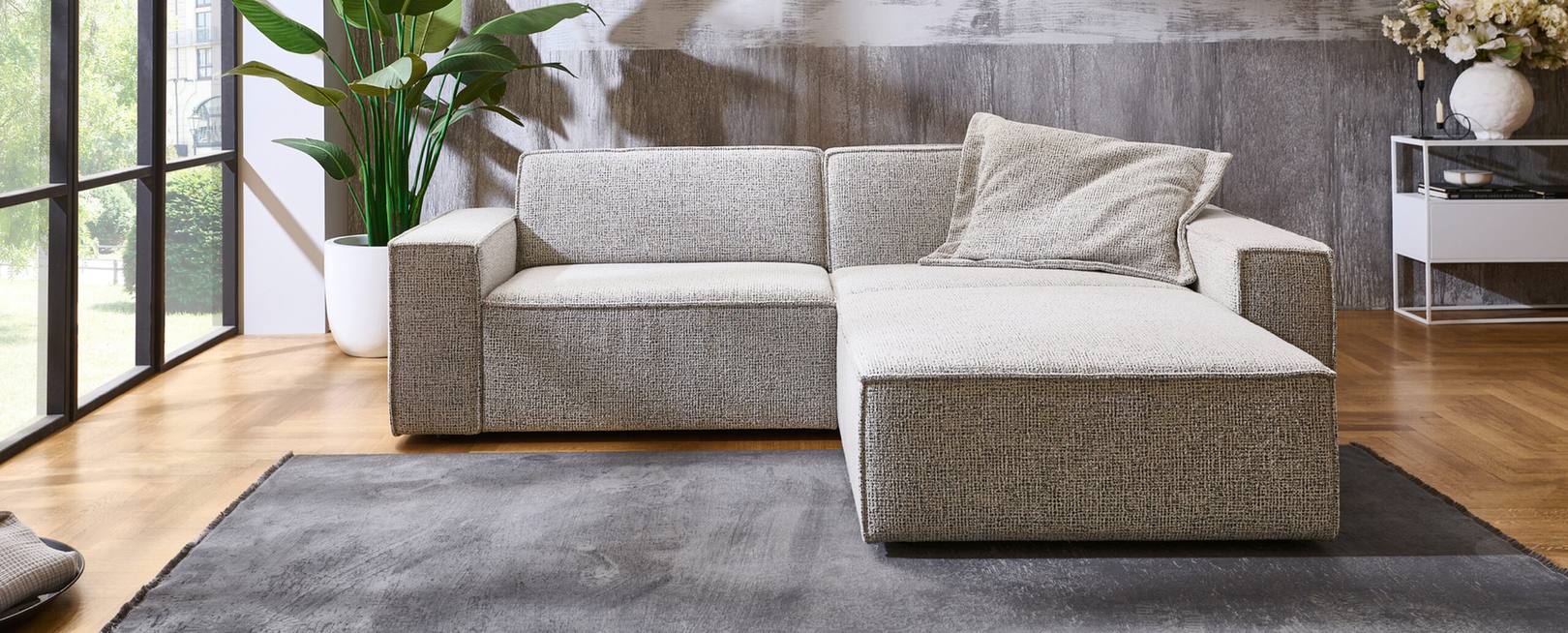 Ponsel Ecksofa mit Longchair in Beige