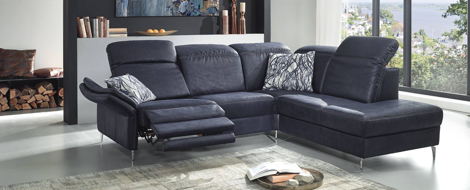Ponsel Ecksofa mit Relaxfunktion in Blau